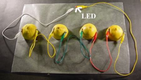 Led powered by a lemon battery